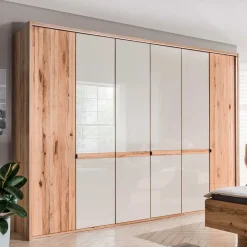 Wohnen Kleiderschränke|Schränke<6-türiger Schlafzimmerschrank in Kernbuche & Beige - Krofun