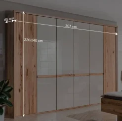 Wohnen Kleiderschränke|Schränke<6-türiger Schlafzimmerschrank in Kernbuche & Beige - Krofun