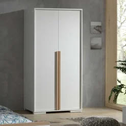 Wohnen Kleiderschränke|Schränke<2-türiger Schlafzimmerschrank in Weiß mit Buche - Eldrus