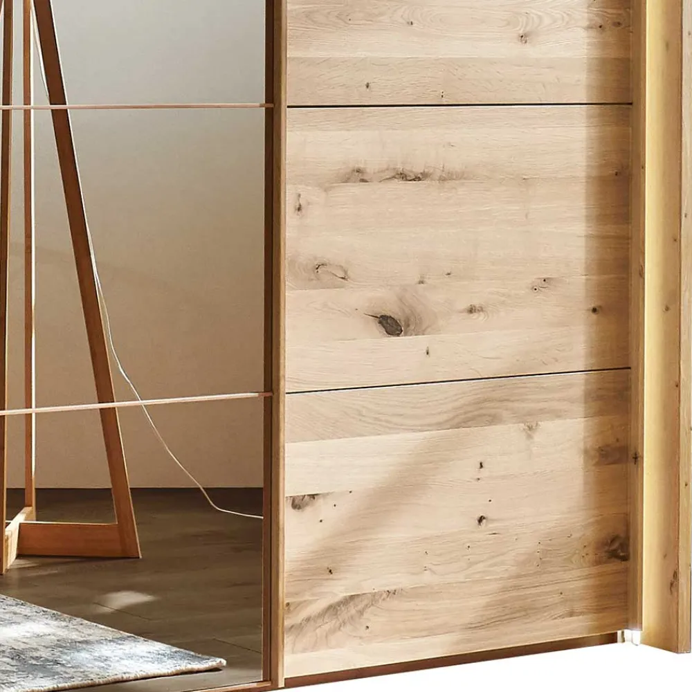 Wohnen Kleiderschränke|Schränke<4-türiger Schwebetürenschrank in Eiche Bianco - Brownie