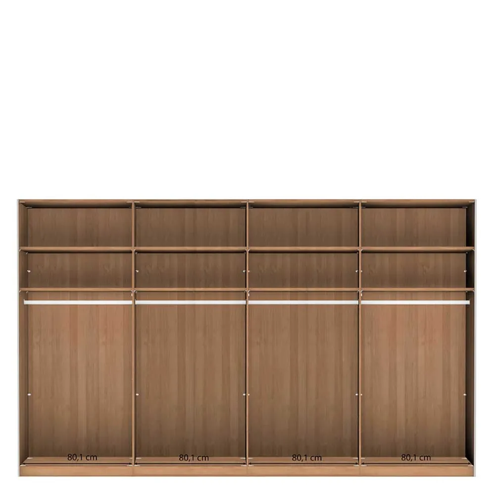 Wohnen Kleiderschränke|Schränke<4-türiger Schwebetürenschrank in Eiche Bianco - Brownie