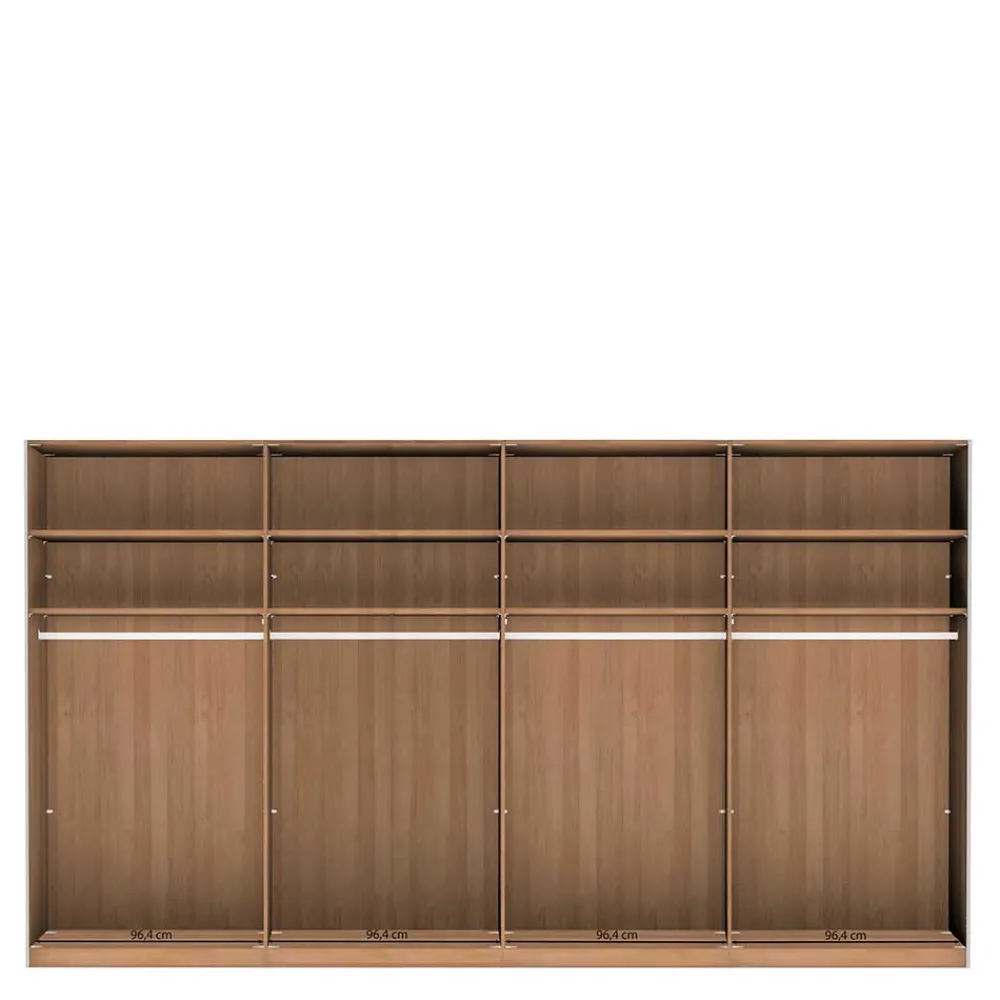 Wohnen Kleiderschränke|Schränke<4-türiger Schwebetürenschrank in Eiche Bianco - Brownie