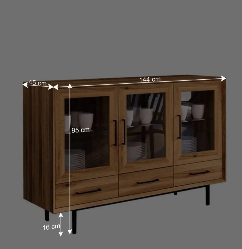 Wohnen Sideboards|Vitrinen<3-türiger Vitrinenschrank mit drei Schubladen - Kerfa