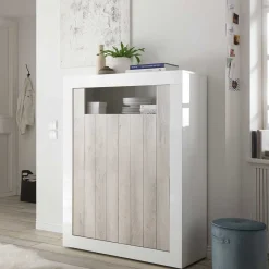 Wohnen Highboards<2-türiges Highboard in Dekor Pinie Weiß - Merenda