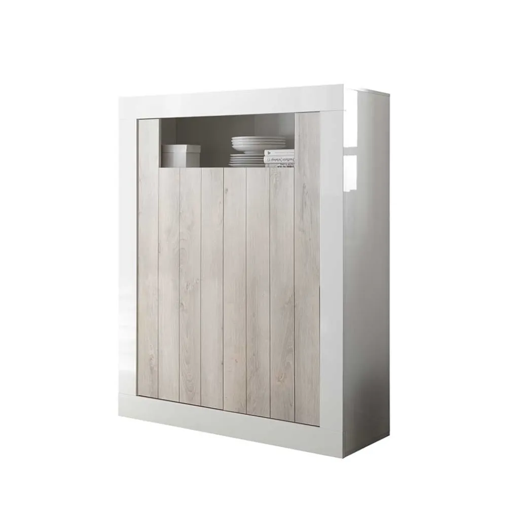 Wohnen Highboards<2-türiges Highboard in Dekor Pinie Weiß - Merenda