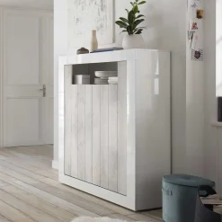 Wohnen Highboards<2-türiges Highboard in Dekor Pinie Weiß - Merenda