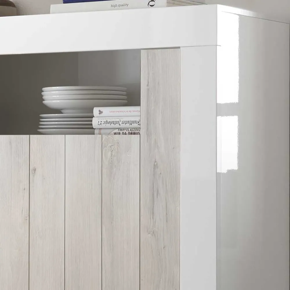 Wohnen Highboards<2-türiges Highboard in Dekor Pinie Weiß - Merenda