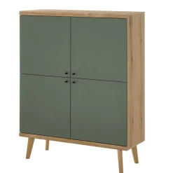 Wohnen Highboards<4-türiges Highboard in Graugrün und Wildeiche - Oliva