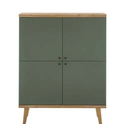 Wohnen Highboards<4-türiges Highboard in Graugrün und Wildeiche - Oliva
