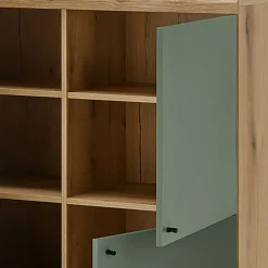 Wohnen Highboards<4-türiges Highboard in Graugrün und Wildeiche - Oliva