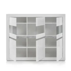 Wohnen Highboards|Kommoden<6-türiges Highboard in Weiß Hochglanz Mextra & Beton Dekor