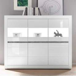 Wohnen Highboards|Kommoden<6-türiges Highboard in Weiß Hochglanz Mextra & Beton Dekor