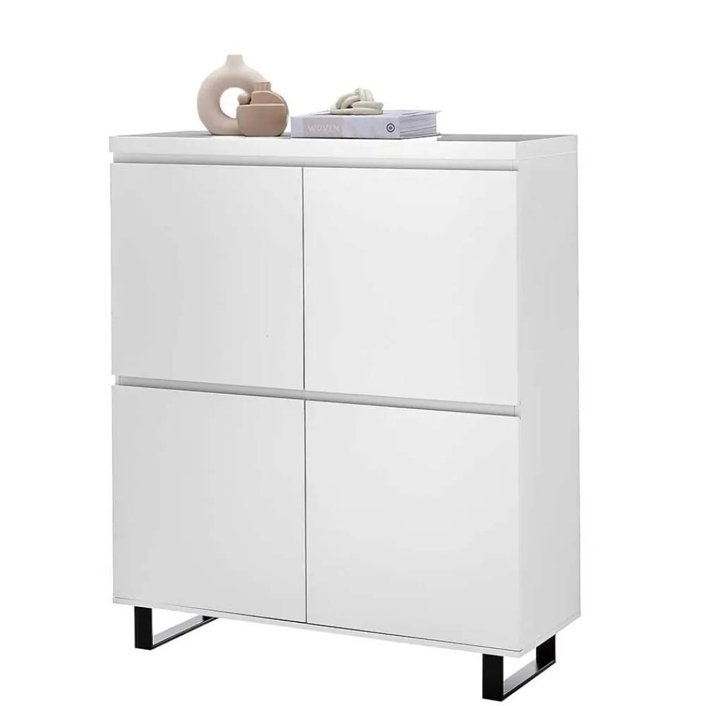 Wohnen Highboards<4-türiges Highboard in Weiß mit Schwarz - Atela