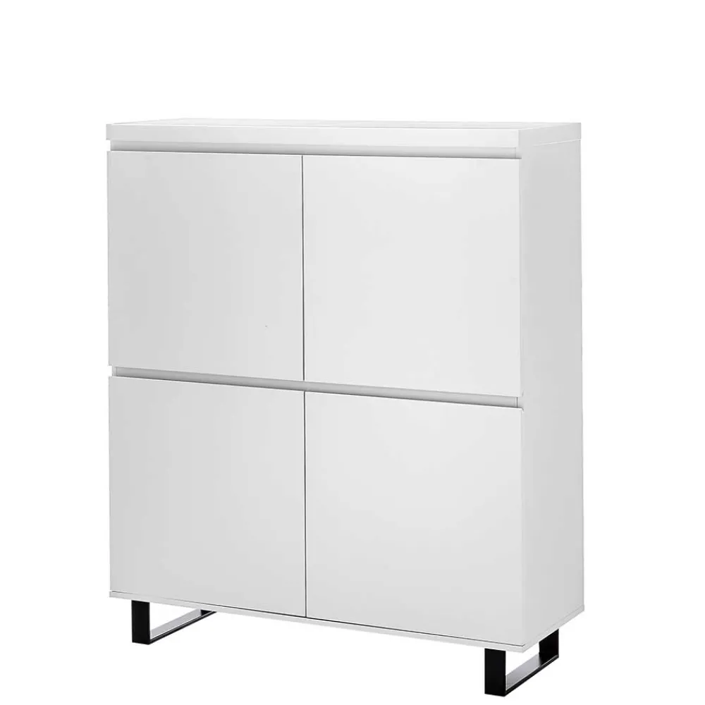 Wohnen Highboards<4-türiges Highboard in Weiß mit Schwarz - Atela
