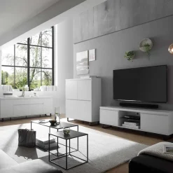 Wohnen Highboards<4-türiges Highboard in Weiß mit Schwarz - Atela