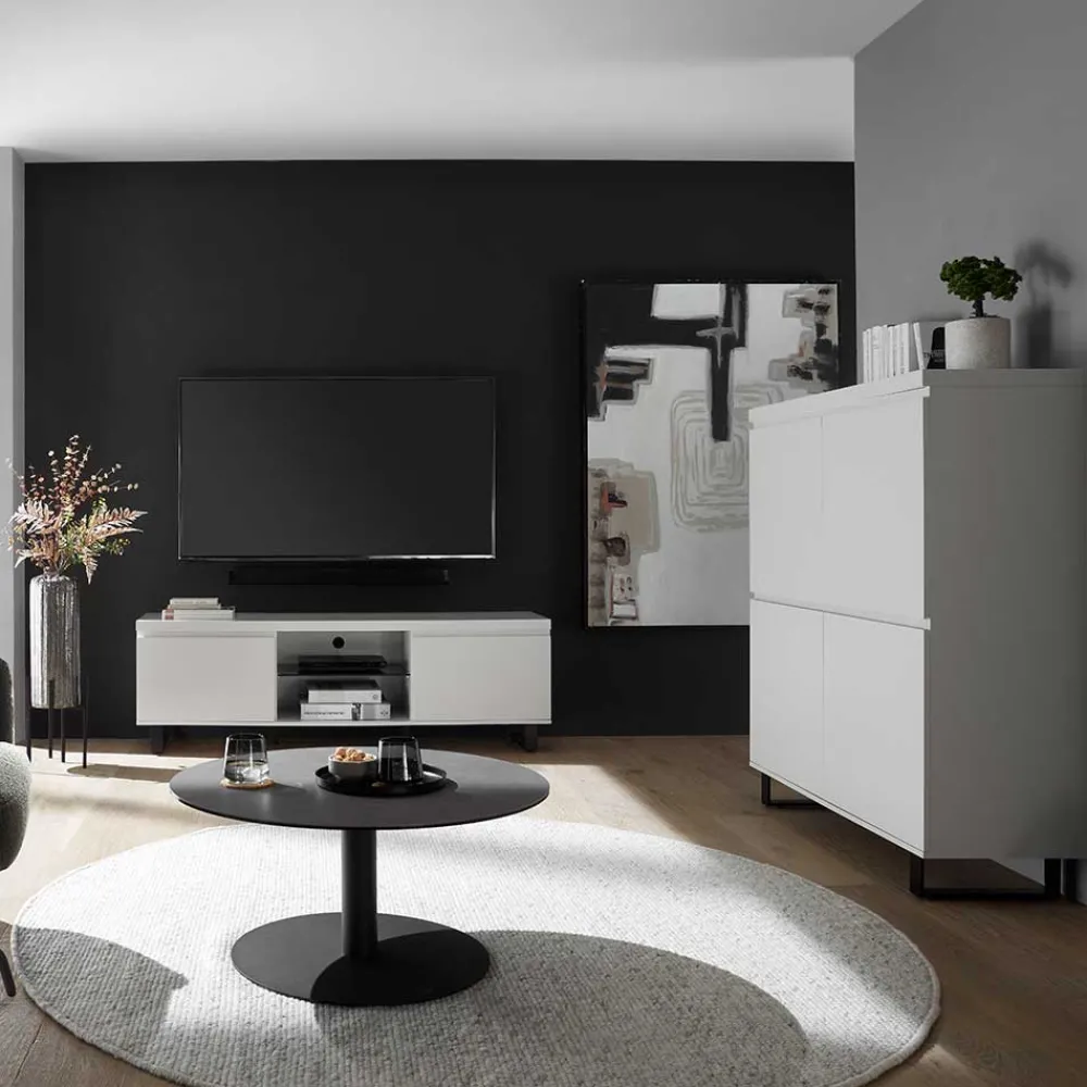 Wohnen Highboards<4-türiges Highboard in Weiß mit Schwarz - Atela