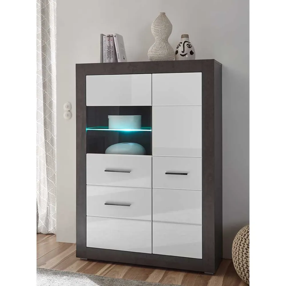 Wohnen Highboards|Vitrinen<3-türiges Highboard mit Glas Einsatz - Istensa
