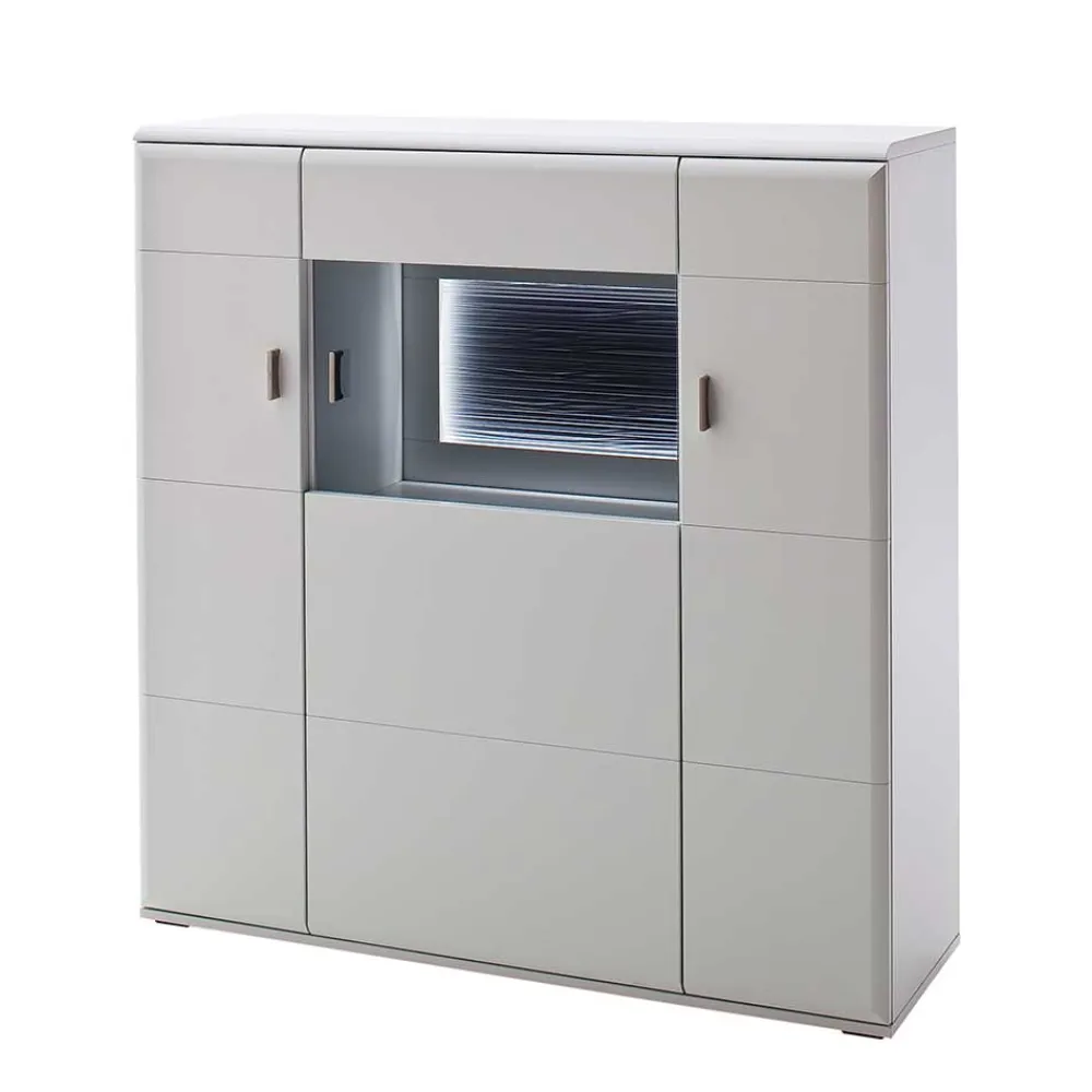 Wohnen Highboards|Vitrinen<3-türiges Highboard mit Glas Einsatz in Weiß - Hazime