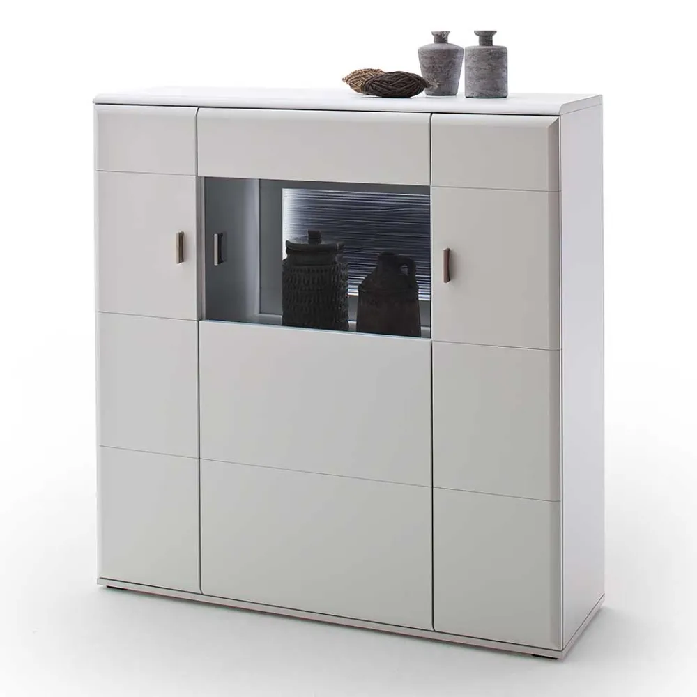 Wohnen Highboards|Vitrinen<3-türiges Highboard mit Glas Einsatz in Weiß - Hazime