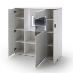Wohnen Highboards|Vitrinen<3-türiges Highboard mit Glas Einsatz in Weiß - Hazime