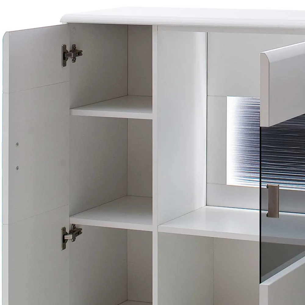 Wohnen Highboards|Vitrinen<3-türiges Highboard mit Glas Einsatz in Weiß - Hazime