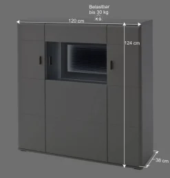 Wohnen Highboards|Vitrinen<3-türiges Highboard mit Glas Einsatz in Weiß - Hazime