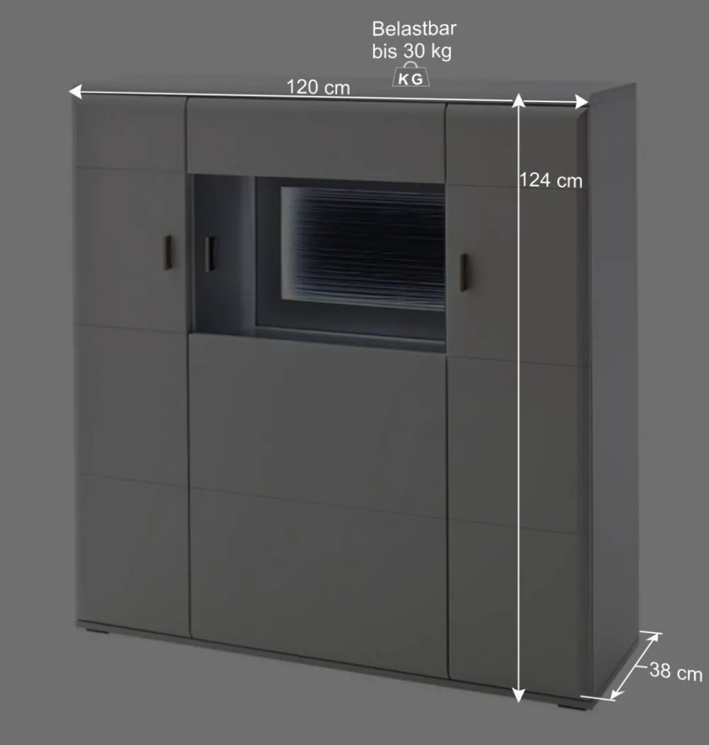 Wohnen Highboards|Vitrinen<3-türiges Highboard mit Glas Einsatz in Weiß - Hazime