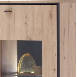 Wohnen Highboards|Kommoden<3-türiges Highboard mit Glas in Holzdekor Eiche - Nikdus