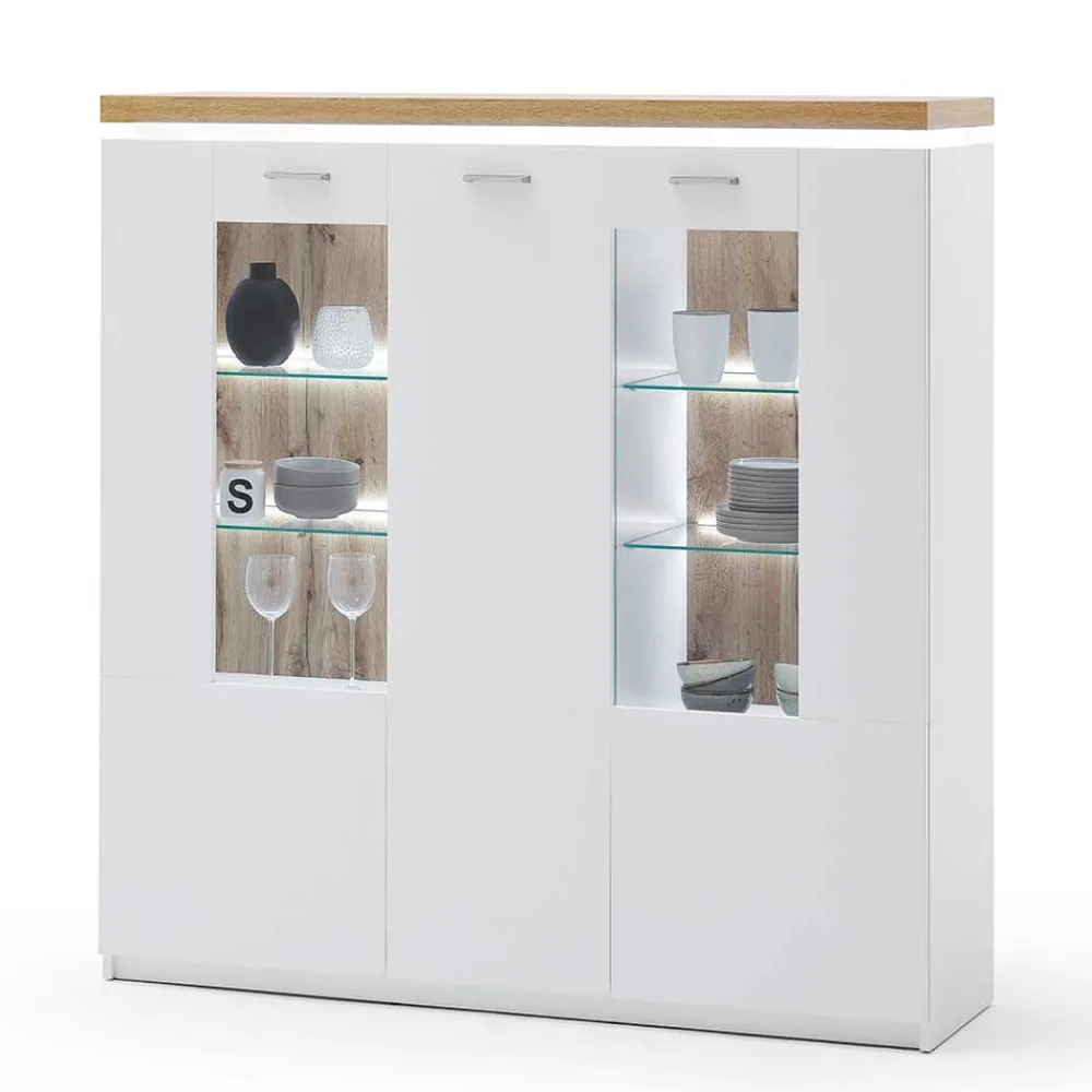 Wohnen Highboards|Vitrinen<3-türiges Highboard Vitrine beleuchtet LED - Caldri