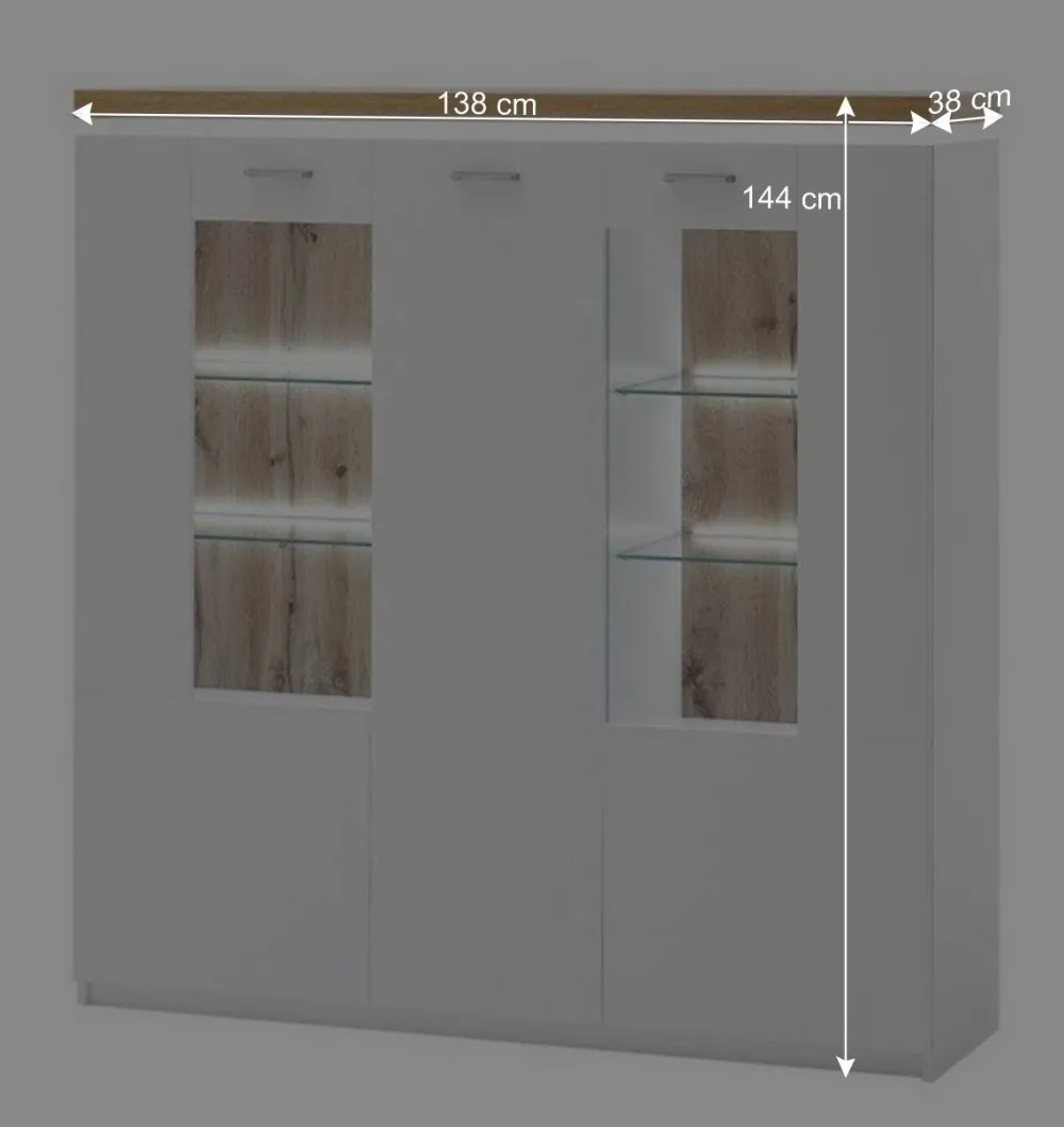 Wohnen Highboards|Vitrinen<3-türiges Highboard Vitrine beleuchtet LED - Caldri
