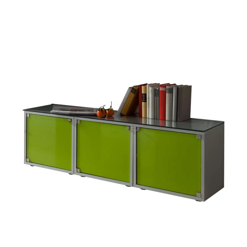 Wohnen Lowboards<3-türiges Lowboard mit Glas Türen in Grün - Leaf