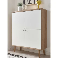 Wohnen Highboards<4-türiges Skandi Highboard in Weiß & Eiche - Cablos