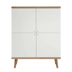 Wohnen Highboards<4-türiges Skandi Highboard in Weiß & Eiche - Cablos