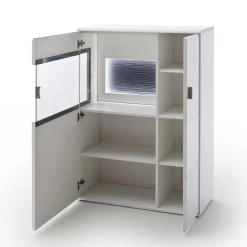 Wohnen Highboards|Vitrinen<2-türiges Wohnzimmer Highboard in Weiß & Anthrazit - Hazime