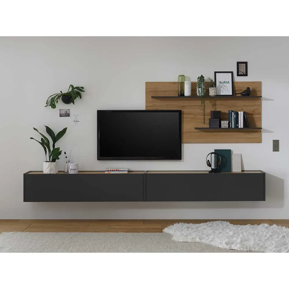 Wohnen Wohnwände<TV Anbauwand für Fernseher hängend - Ahilav I (dreiteilig)