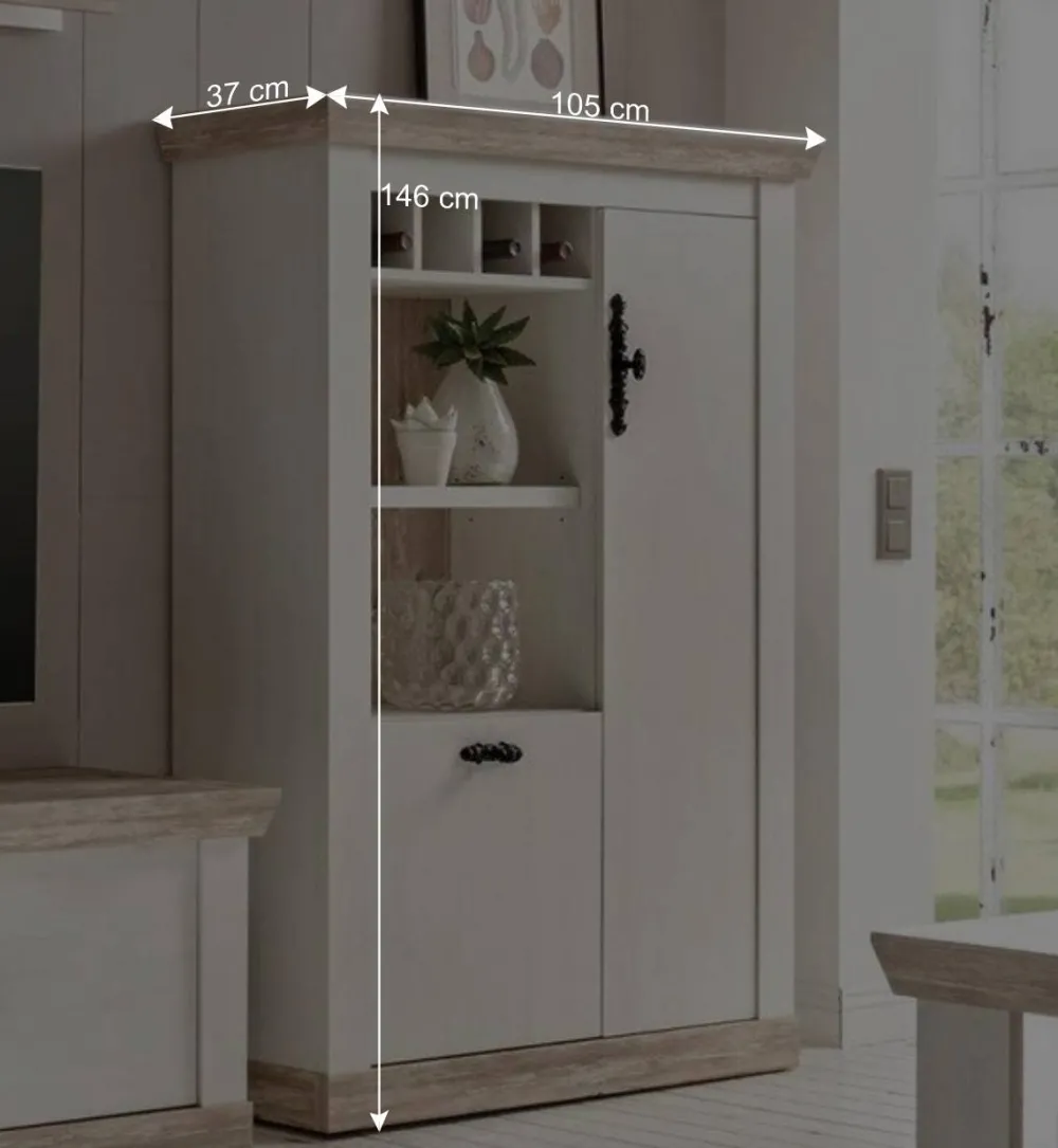 Wohnen Wohnwände<TV Anbauwand im Scandi Landhaus Stil Nedita in Weiß & Shabby Pinie Dekor (vierteilig)