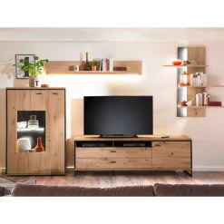Wohnen Wohnwände<TV Anbauwand in Eicheoptik - Nikdus (vierteilig)