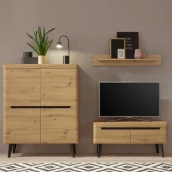 Wohnen Wohnwände<TV Anbauwand in Wildeiche Optik - Olcian (dreiteilig)