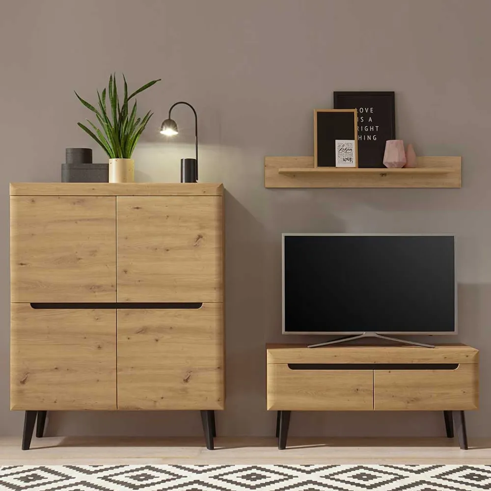 Wohnen Wohnwände<TV Anbauwand in Wildeiche Optik - Olcian (dreiteilig)