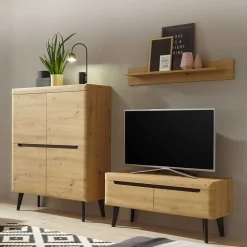 Wohnen Wohnwände<TV Anbauwand in Wildeiche Optik - Olcian (dreiteilig)