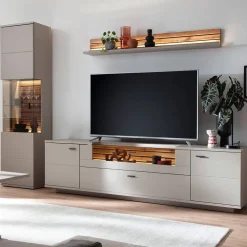 Wohnen Wohnwände<TV Anbauwand Möbel in Grau - Teorina (dreiteilig)