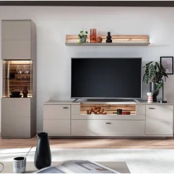 Wohnen Wohnwände<TV Anbauwand Möbel in Grau - Teorina (dreiteilig)