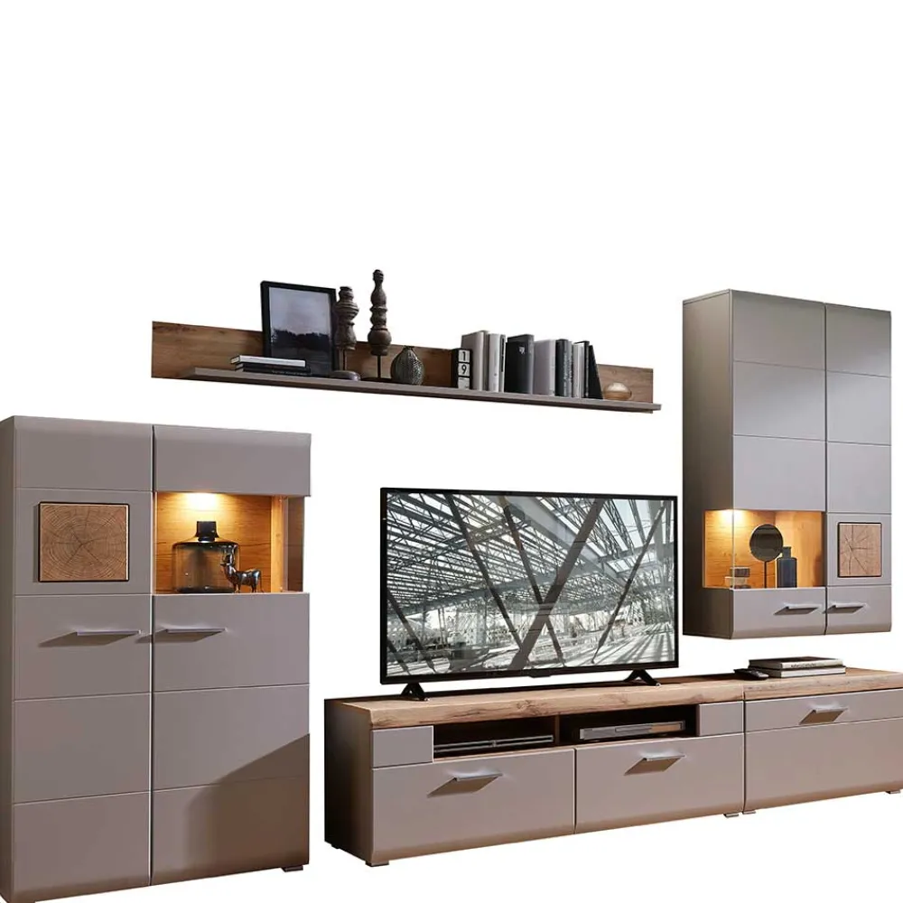 Wohnen Wohnwände<TV Anbauwand Möbel mit LED Licht - Fraguca (fünfteilig)
