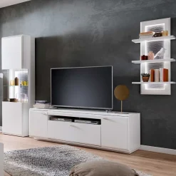 Wohnen Wohnwände<TV Anbauwand Set in Weiß - Hazime (dreiteilig)