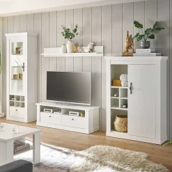 Wohnen Wohnwände<TV Anbauwand Set in weißer Holzoptik Pinie - Liancos (vierteilig)
