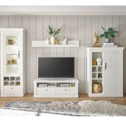 Wohnen Wohnwände<TV Anbauwand Set in weißer Holzoptik Pinie - Liancos (vierteilig)