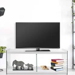 Wohnen Lowboards<TV Bank in Weiß Hochglanz & Durchsichtig - Olbiancas