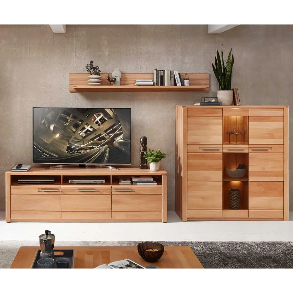 Wohnen Wohnwände<TV Board & Highboard & Hängeregal Set - Amyonta (dreiteilig)