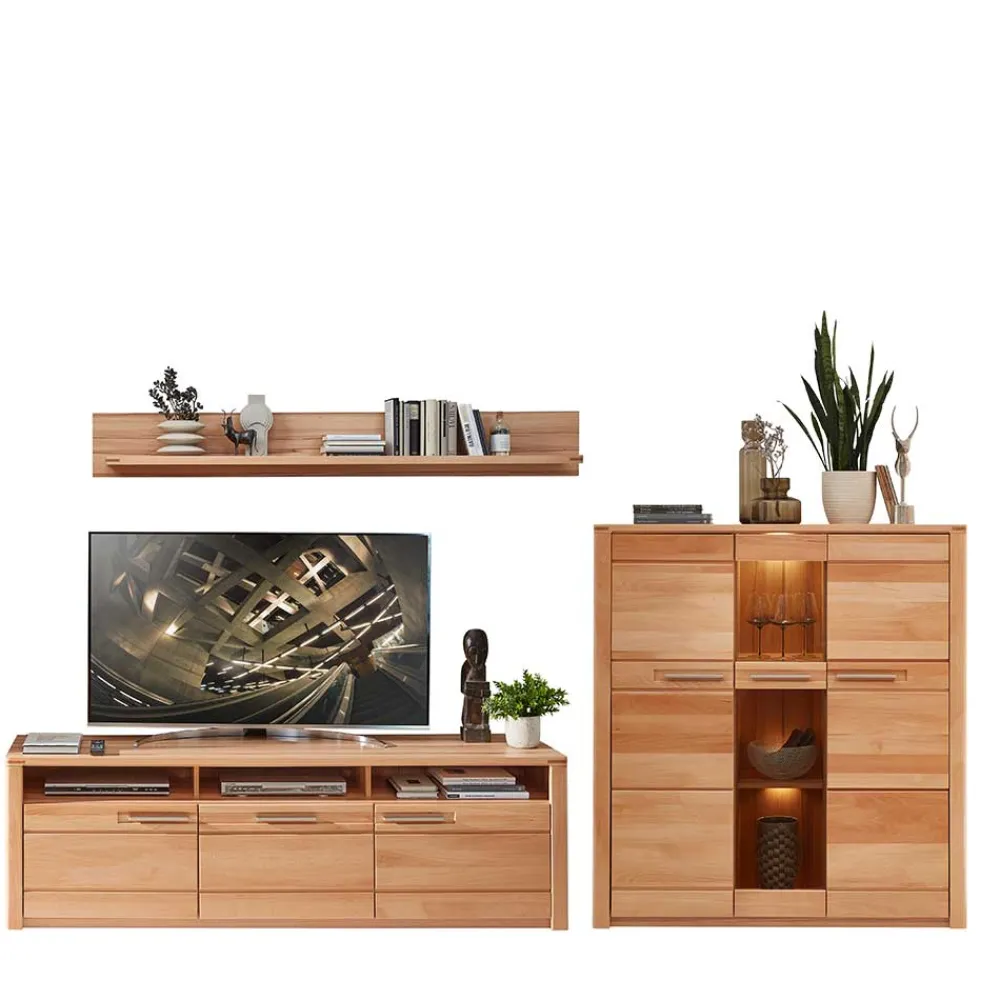 Wohnen Wohnwände<TV Board & Highboard & Hängeregal Set - Amyonta (dreiteilig)