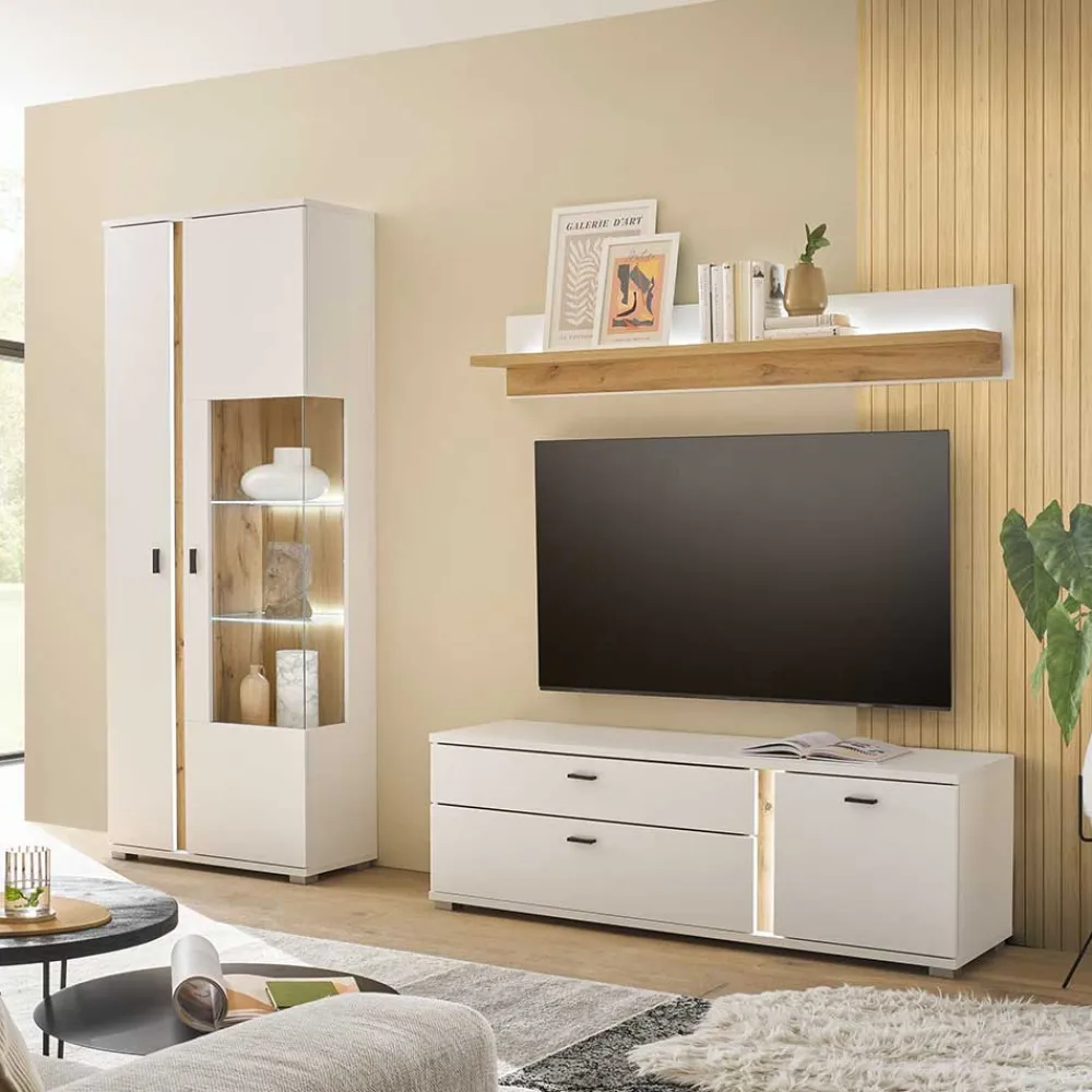 Wohnen Wohnwände<TV Board & Vitrinenschrank & Hängeboard Set - Racelyn (dreiteilig)